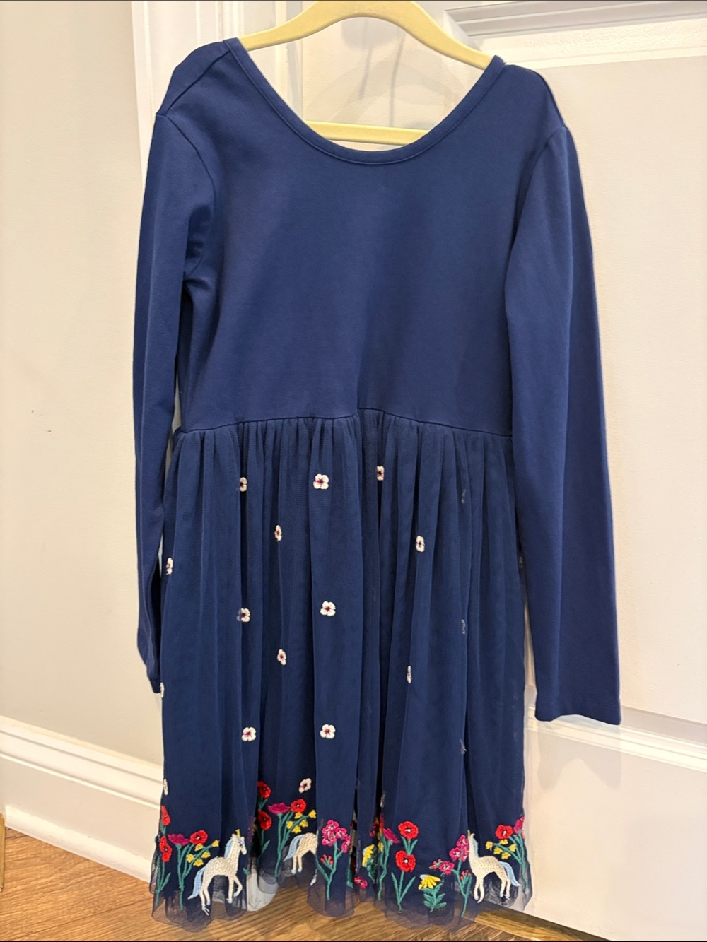 Hanna Andersson Navy Long-Sleeve Embroidered Horse & Floral Dress